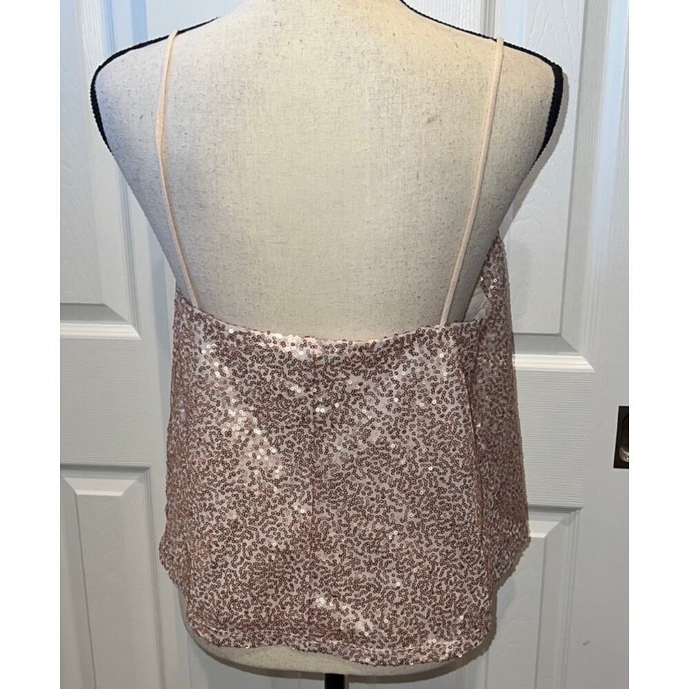 American Eagle Rose Gold Pink Sequin Cowl Neck Blouse Tank Top Sz M - Picture 3 of 5